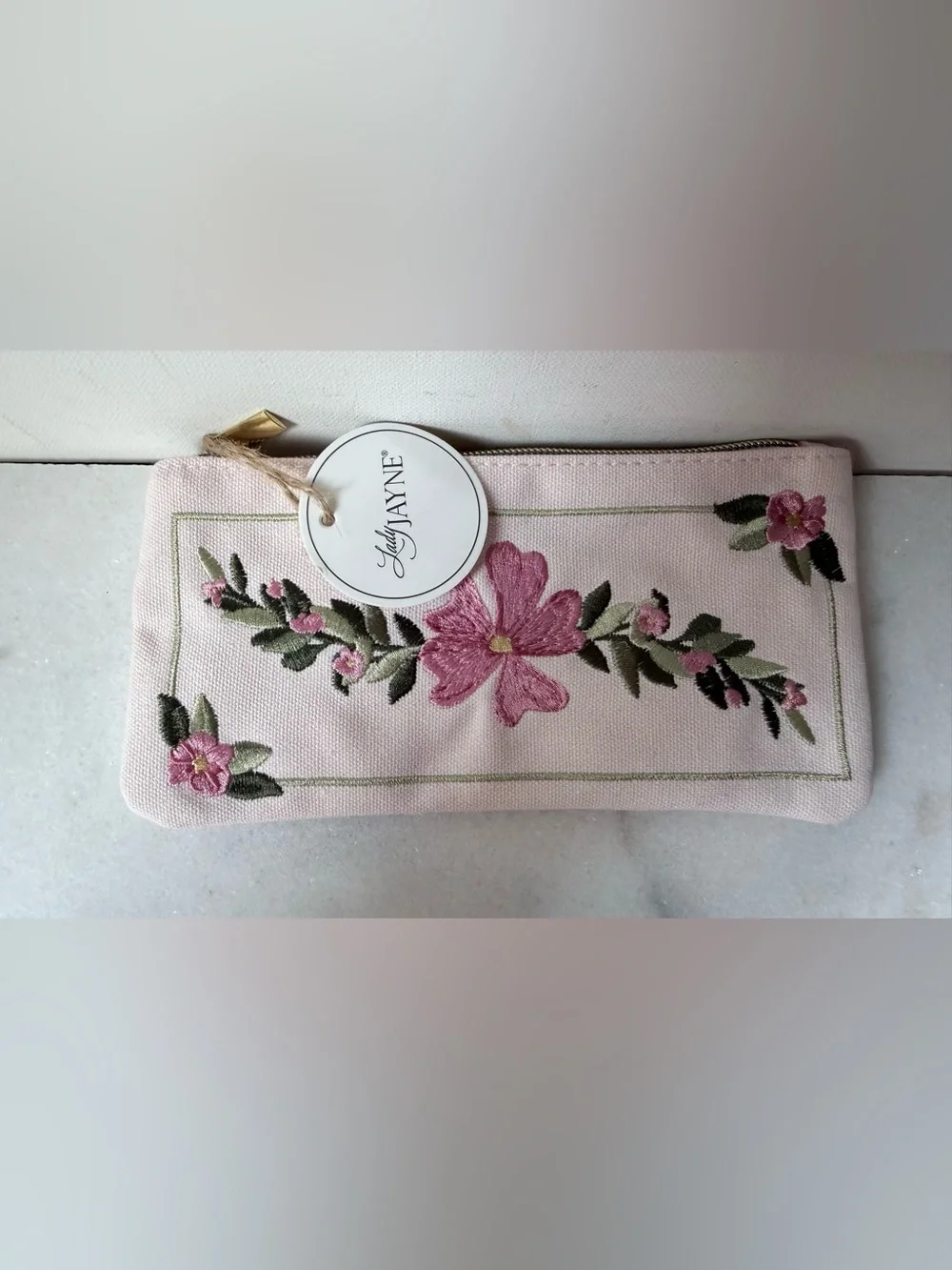 Pink Floral Embroidered Women's pouch 8”x4”